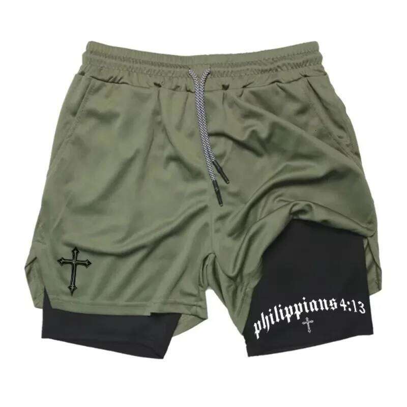 Latest Cross Bible Graphic 2-in-1 Athletic Men Fitness Gym Workout Running Moisture-Wicking Phone Pocket Towel Shorts H260226 - view 7
