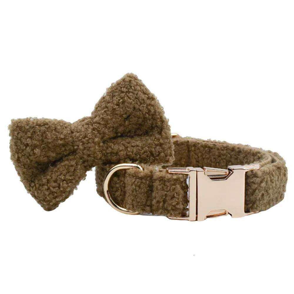 Cute Fluffy Teddy Material Brown Dog Harness And Leash Set Puppy Collars Custom Logo Pet Leads Accessory