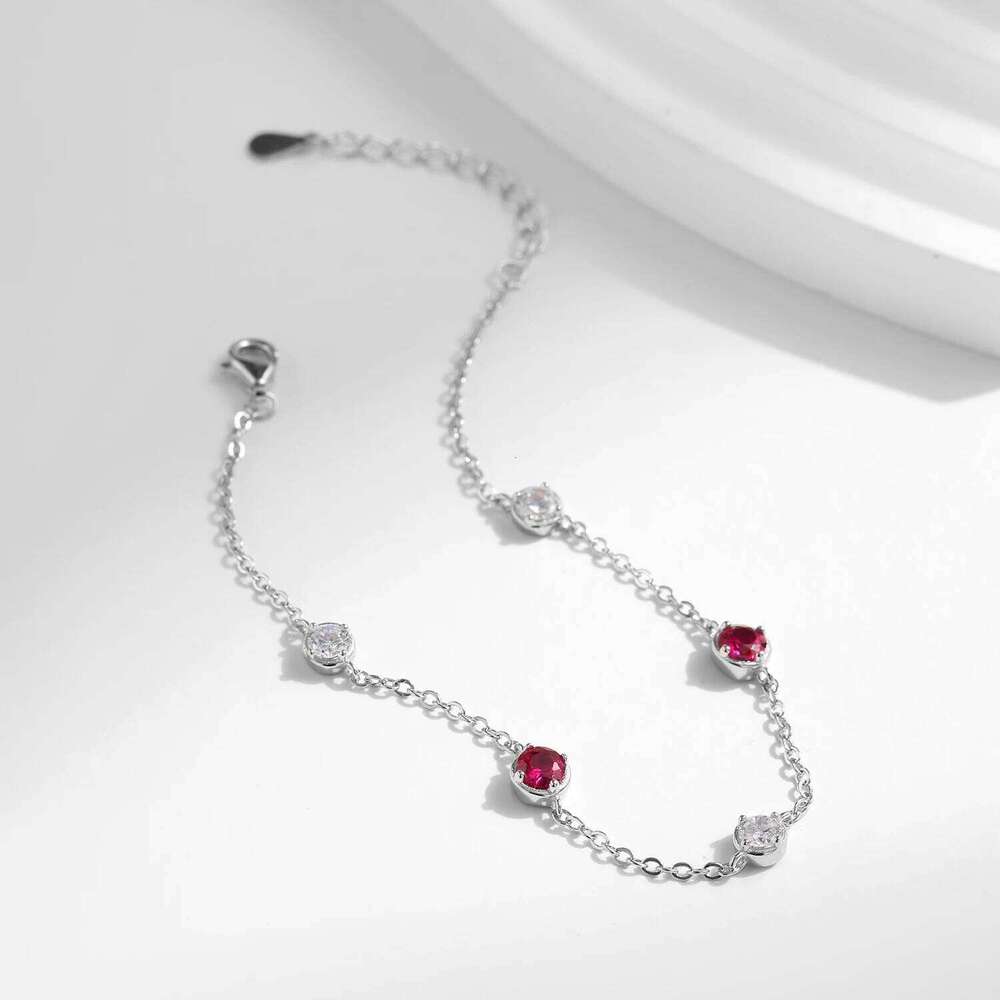 MODIAN 925 Sterling Silver Dazzling Prong Setting Round Red CZ Bracelet Link Chain Adjustable For Women Party Fine Jewelry Gift Z260225