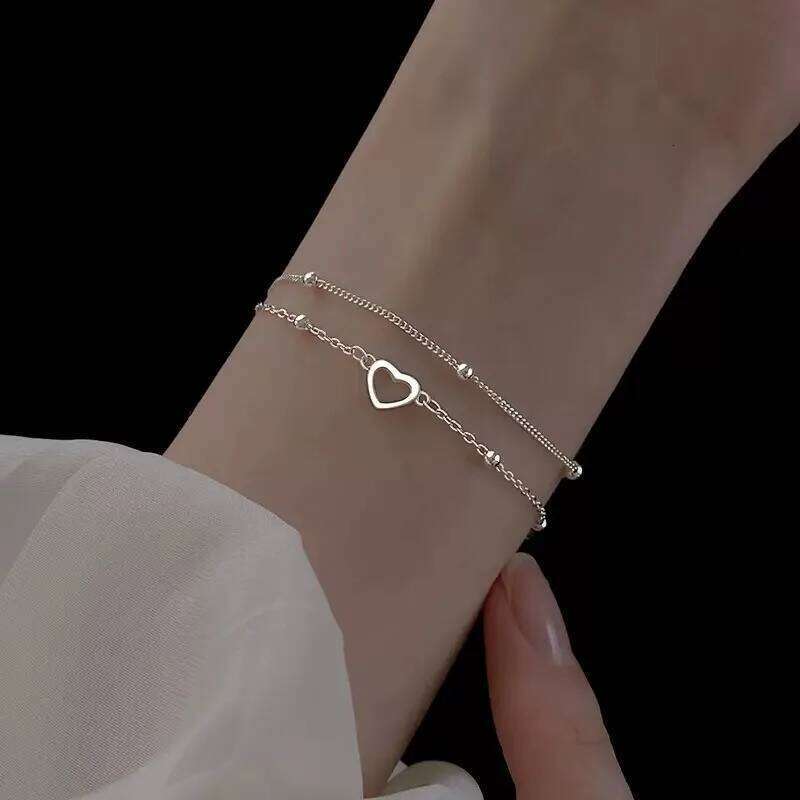 925 Sterling Silver Hollow Heart Bracelets For Women Girls Vintage Korean Design Double Layer Beads Bracelet Party Jewelry Gifts Z260225