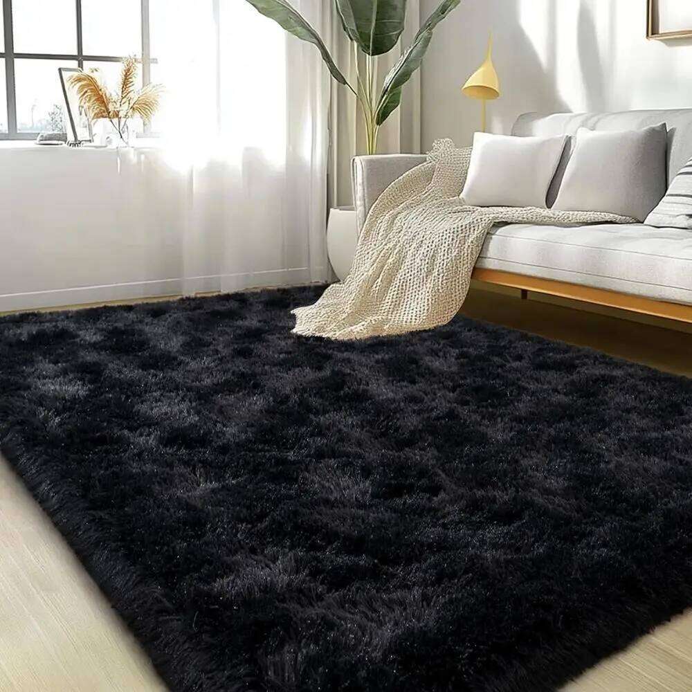 8x10 Ft Black Plush Shag Rugs, Soft Shaggy Carpet for Living Room, Bedroom, Kids Rooms & Home Decor W260226