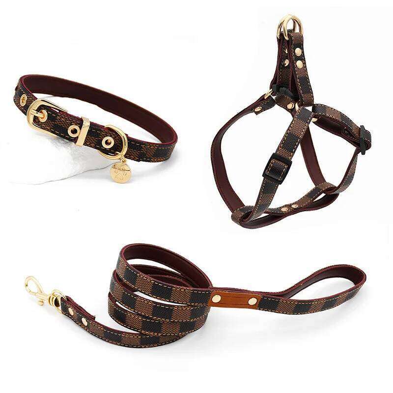 New Printed Leather Chest Strap Adjustable Leash Collar Set Medium and Small Dog Pet Supplies Puppy Accessories