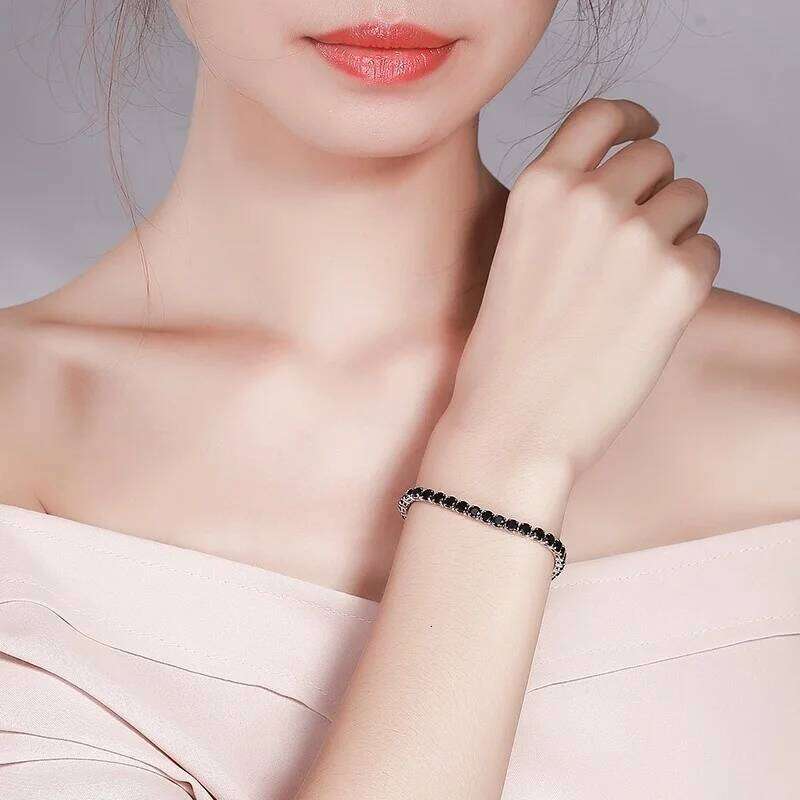 4mm 18cm Brass Gold Color Full Round Black CZ Tennis Bracelet & Bangles For Women Girls Jewelry Braceletes Pulseras Bracciali Z260225