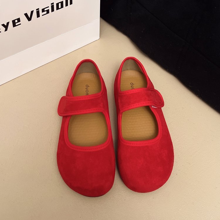 Shoes Woman Female Footwear Soft Low Heels Shallow Mouth Dress Summer Mary Janes Rubber PU Spring Fabric Flock Shoes Wo 240826