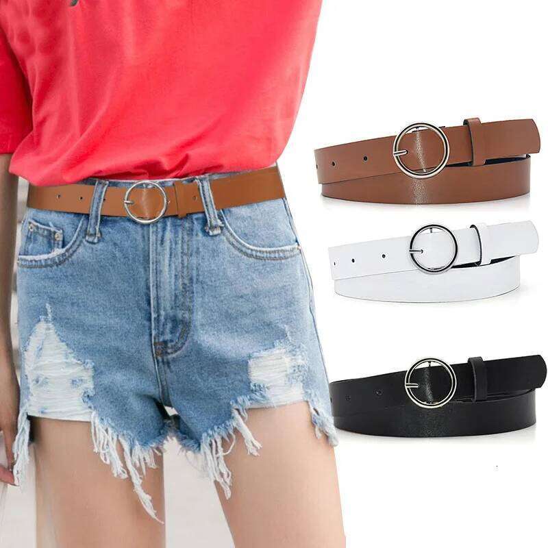 Dressing ladies professional dress belt new round pin buckle leather wild jeans with narrow fashion students 2021 New Y260225