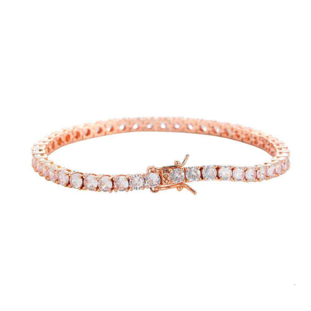 Rose Gold Plated Brass CZ Jewelry Men's and Women's One Row Tennis Chain Bracelet with Zircon Stones BB241 Z260225