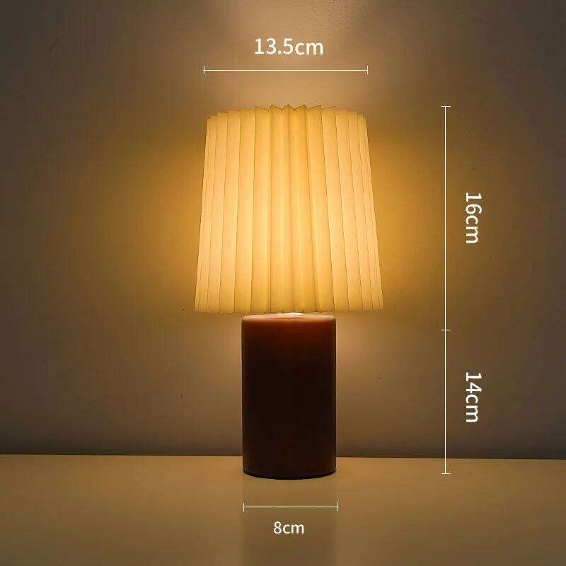 Nordic Pleated Cloth Bedroom Bedside Light Luxury High-end Retro Desk Solid Wood Ins Decorative Atmosphere Night Lamp H260225