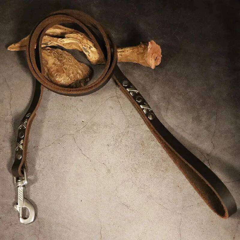 Vintage Leather Dog Set - Handcrafted Genuine Cowhide Collar & Lead Golden Retriever Malamute, Retro Training Gear for Large