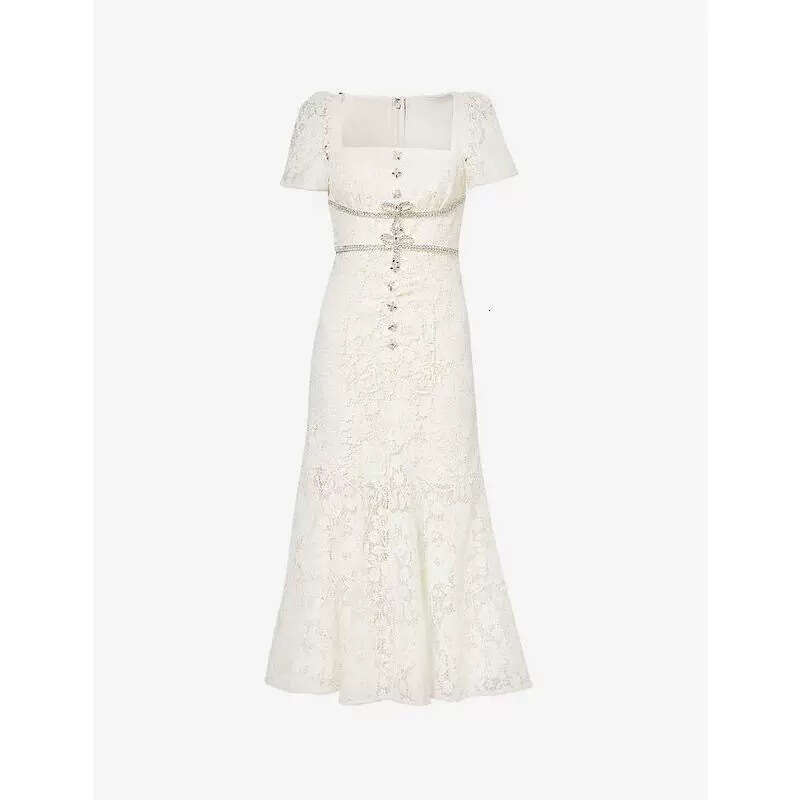 2026 New Designer Fashionable and Elegant Women's Square Neck Dress with Rhinestone Bow and Mermaid Lace Design