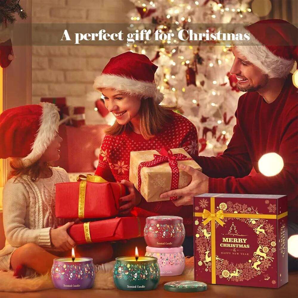 THAUSDAS 4-Pack 4.4oz Christmas Scented Candles Rose/Jasmine/Lavender/Vanilla, 120H Aromatherapy Gift Set W260226