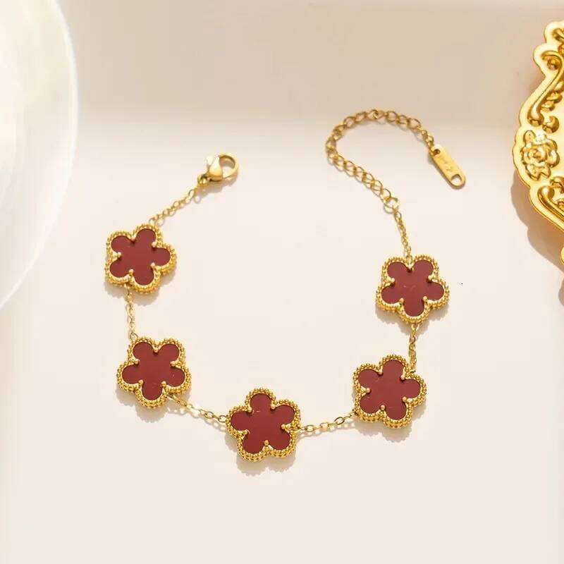 1pc Luxury Stainless Steel Women, Double-sided Five Leaf Flower Bracelet for Women Clover New Fashion Jewelry Gifts Z260225