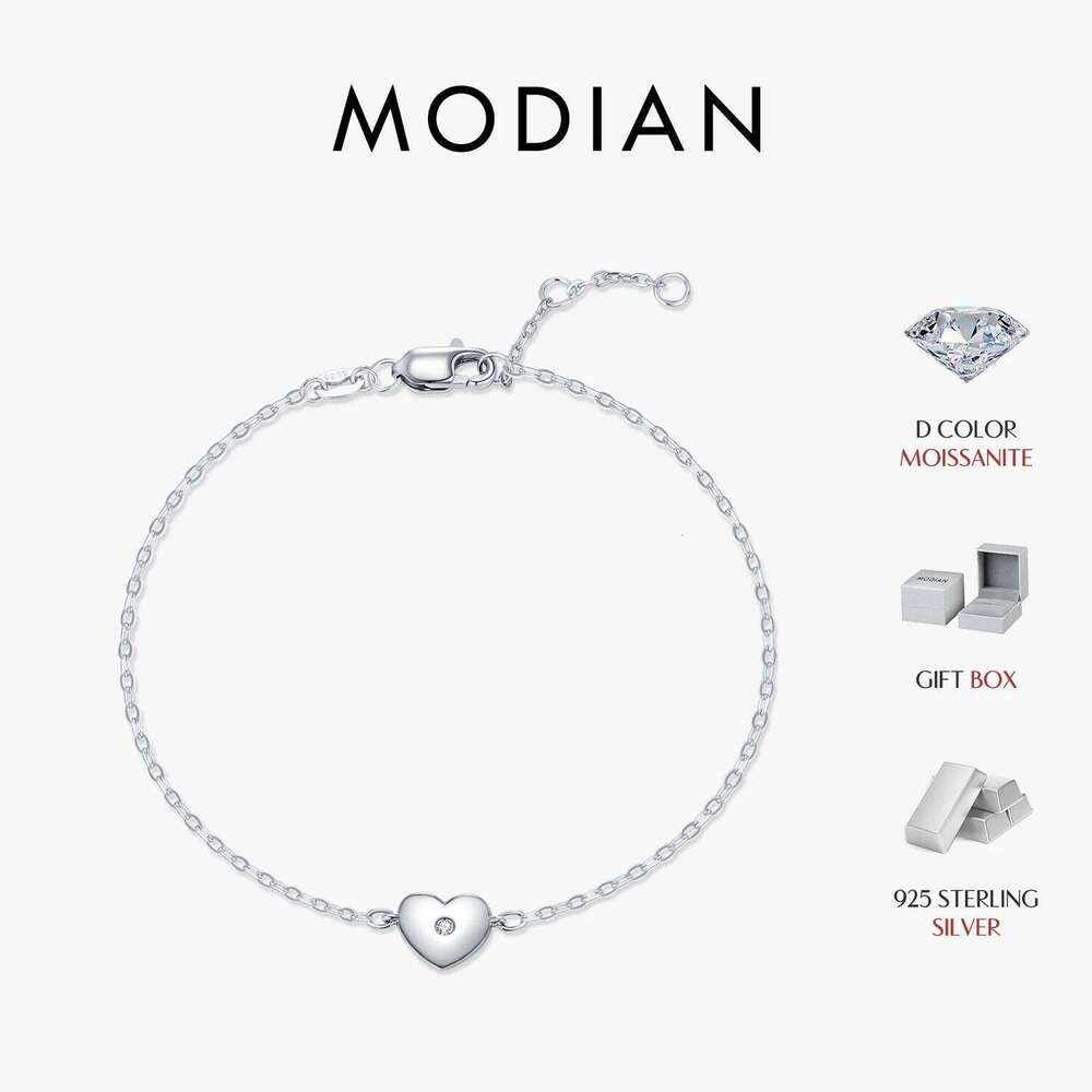 MODIAN D Color Moissanite 925 Sterling Silver Simple Heart Daily Link Chain Bracelet For Women Fine Jewelry With Box Z260225
