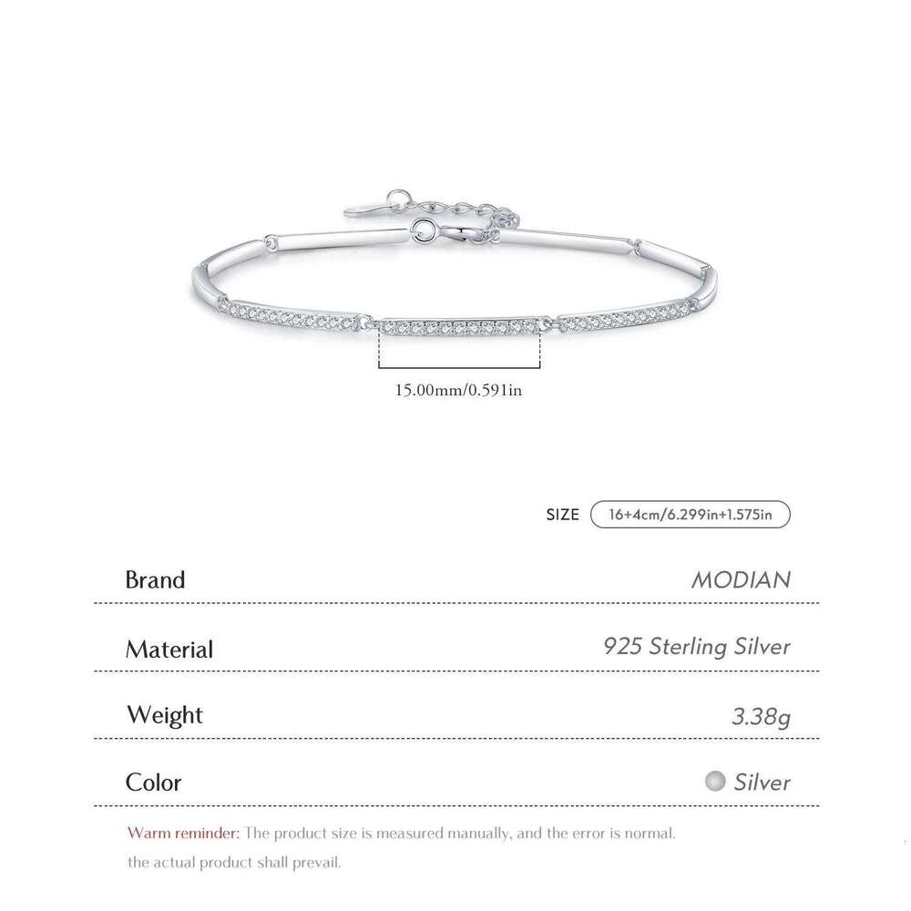 MODIAN White Gold Plated For Women 925 Sterling Silver Rectangle Pave Setting Bracelet Dainty Fashion Basic Jewelry Z260225
