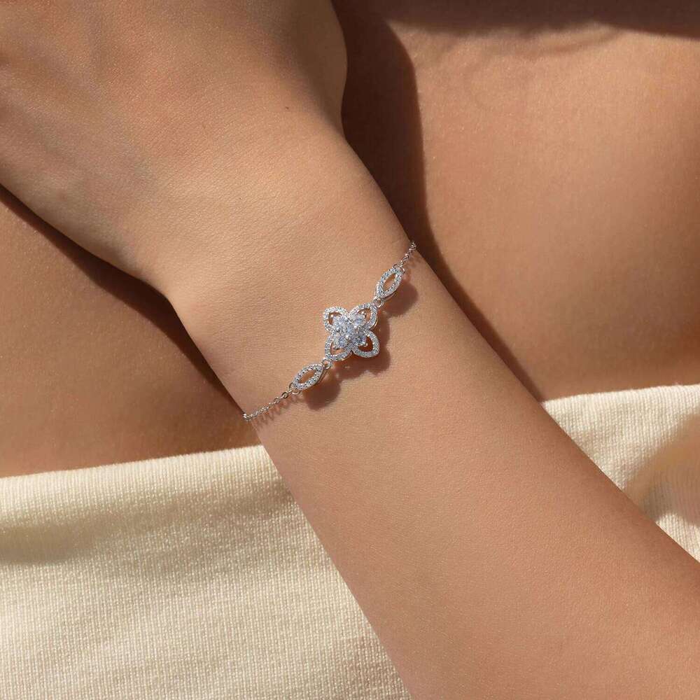MODIAN 925 Sterling Silver Exquisite High-end Four Leaf Clover Flower Clear CZ Charm Bracelet For Women Fine Jewelry Accessories Z260225