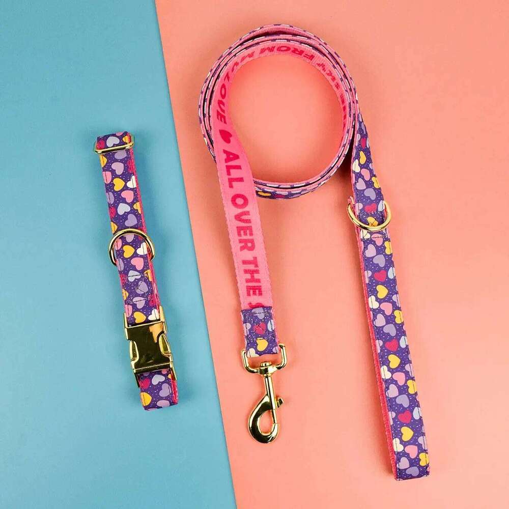 Valentine's Day and New Year's gift Luxury Brand Colorful Season Adjutable Dog Collar And Leash Set For Small Medium Large Dogs