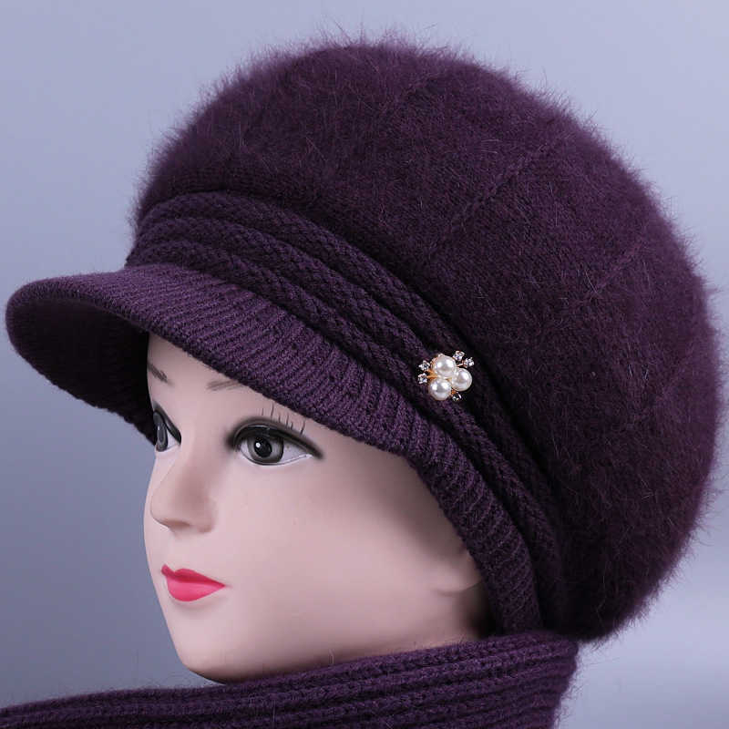 Winter mothers hat old womans grandmothers plush rabbit wool hat middle aged and old peoples warm hat thickened knitting cotton hat S260225