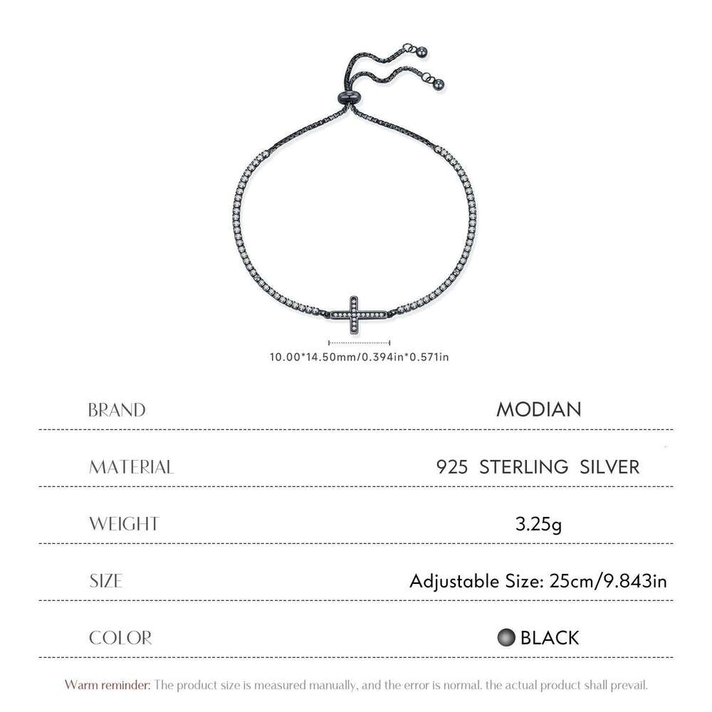 MODIAN 925 Sterling Silver Adjustable Zirconia Bracelet Unisex Black Cross Tennis Bracelets Trendy Fine Jewelry For Women Z260225