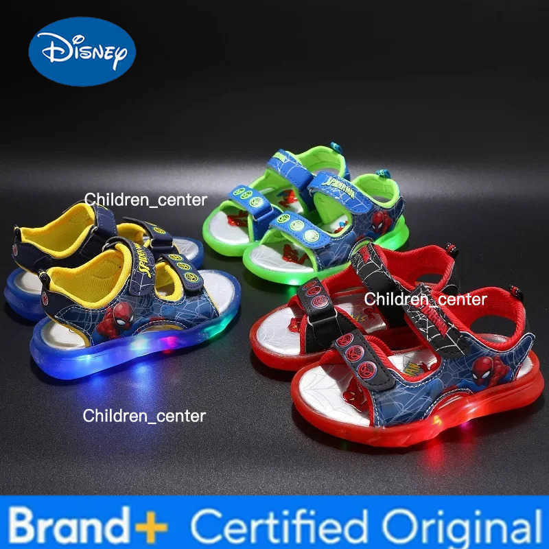 Disney Marvel Boys Girls Spider-Man Princess Led Light Up Luminous Sports Sandals Summer Kids Sandals Non-slip Toddler Shoes L260526