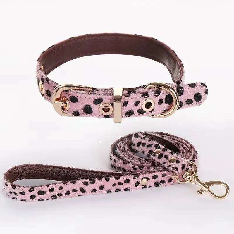 Leopard Leather Small Dog Collar and Leash Set Poodle Yorkshire Terrier Puppy Collars Pet Supplies Collier Chien