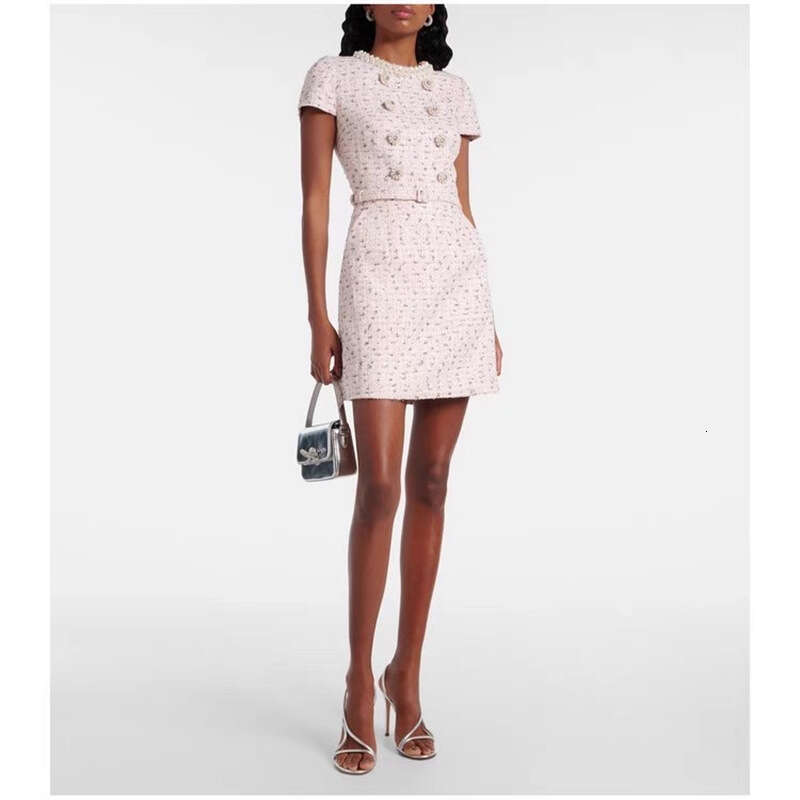 Designer Fashion Elegant Social Style Lightweight Luxury Beaded Button Short Sleeve Slim Black Dress for Autumn 2026