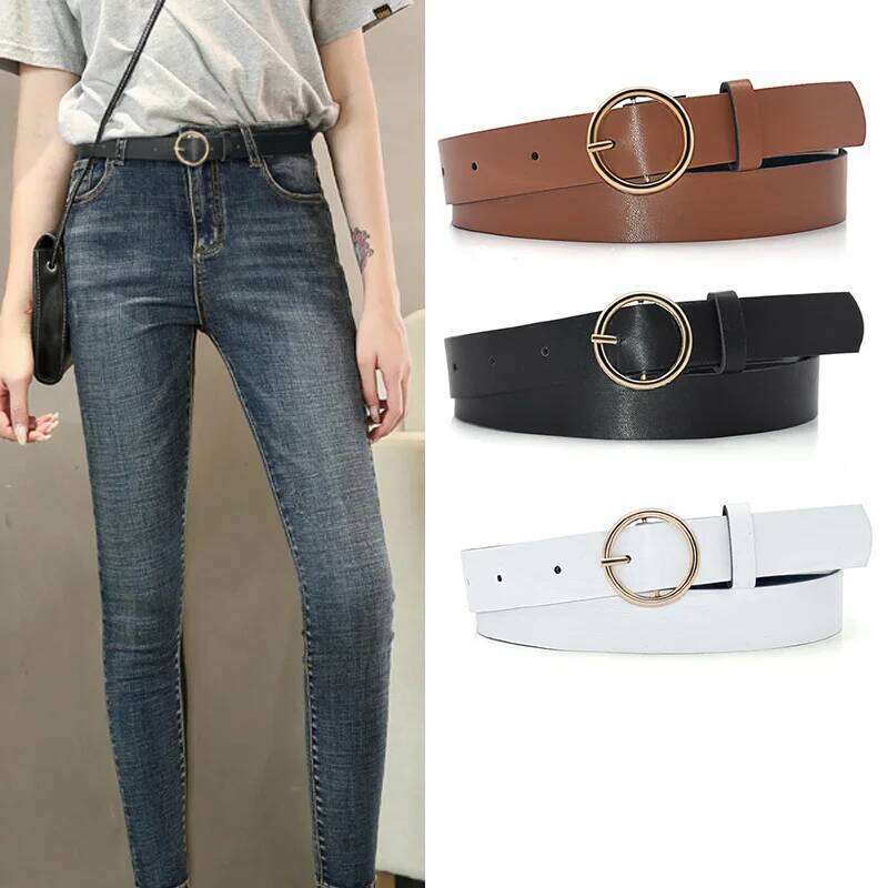 Dressing ladies professional dress belt new round pin buckle leather wild jeans with narrow fashion students 2021 New Y260225