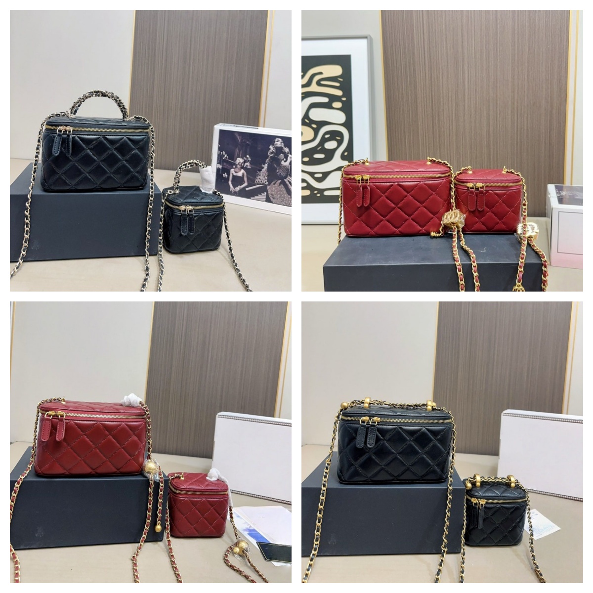 Luxury Vanity Bag Cosmetic Bag High-Quality Mini Box Crossbody Purse 2-in-1 Handheld Makeup bag Multi Functional Ultra Compact Quilted Leather Handbag Stylish Daily