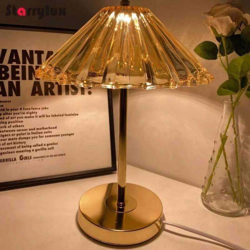 Elegant Crystal Table Lamp - 3-Color Dimmable LED Night Light, Luxury Bedside/Home Decor, Champagne/Transparent H260225