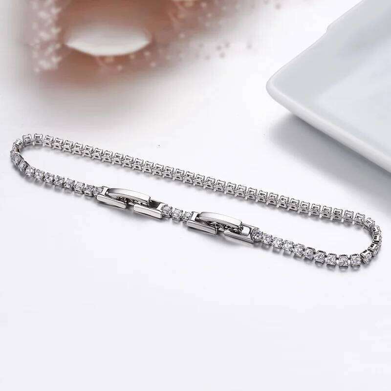 13.5-17cm 2mm Full CZ Chain Thin Tennis Bracelets For Women Girls Friend Brass White Gold Colour Jewelry Pulsera Bracciali Z260225