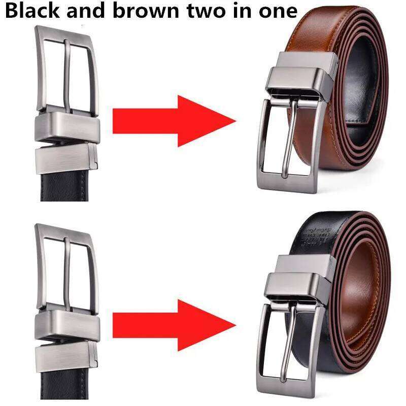 1Pcs Leather Reversible Belts Men 1 3/8" for Dress Pants - 2 Styles in One Belt Y260225