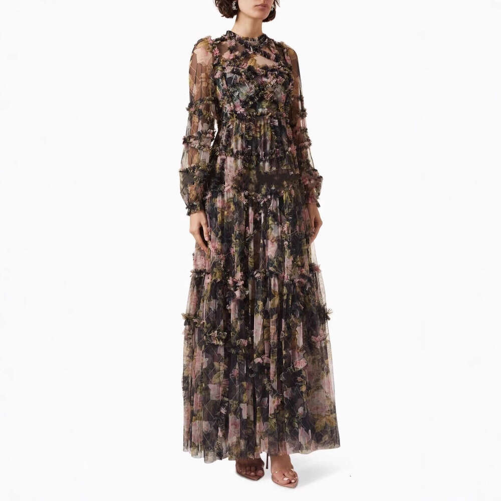 2026 early autumn new fashion brand dreamy fairy flower mesh lace pleated long skirt children's style