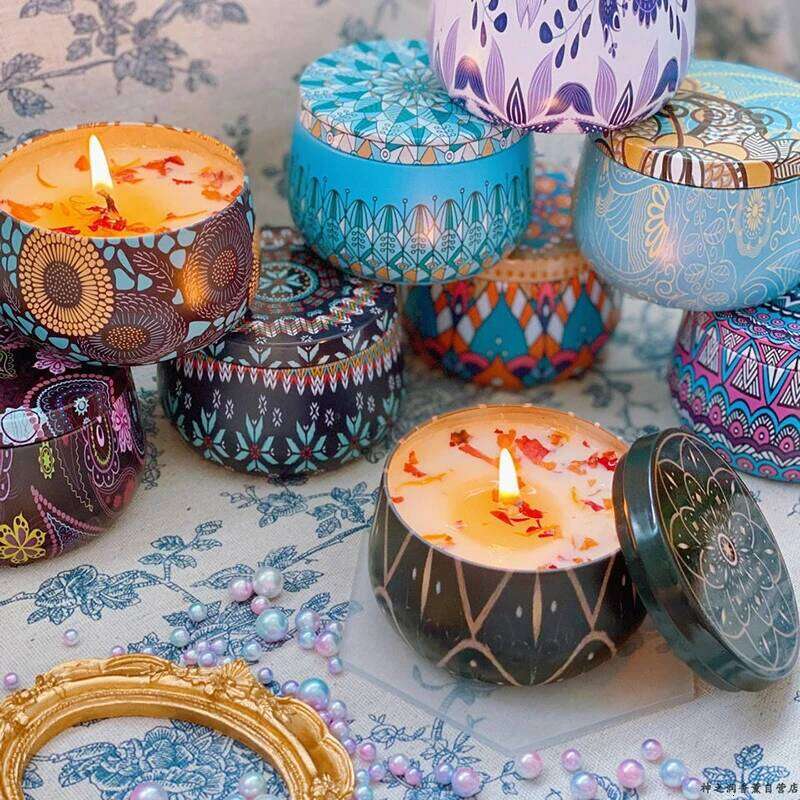 Candles Iron Box Soy Wax Scented Dried Flower Aromatherapy Birthday Candle Home Hotel Wedding Decoration W260226