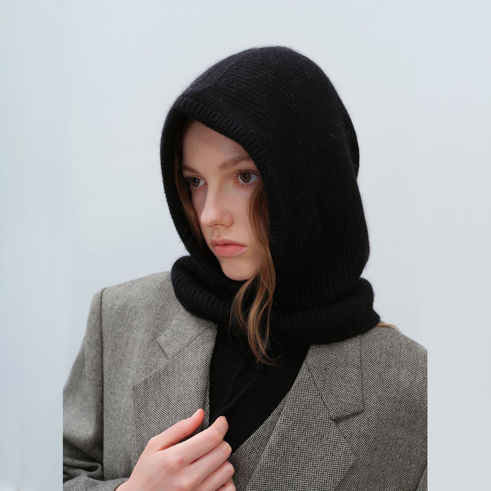 Winter rabbit fur womens hat unisex knitted hooded collar adjustable elastic Balaclava hat Gorros Mujer Invierno 241205