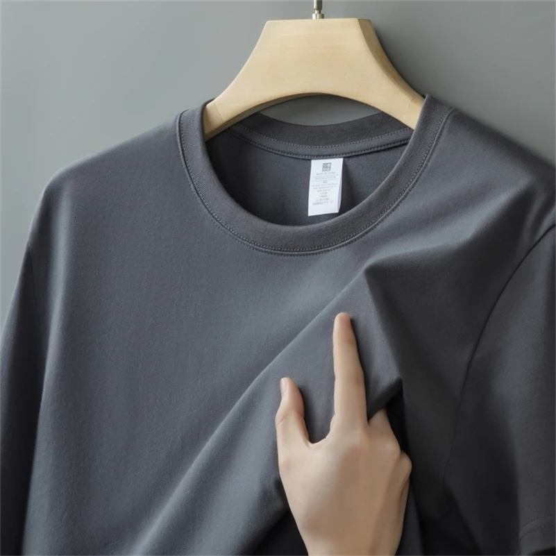 230g Mens Oversized Thick Round Neck T-shirt Summer Short Sleeved T-shirt Pure Cotton Solid Color Top Casual Versatile T-shirt 260227