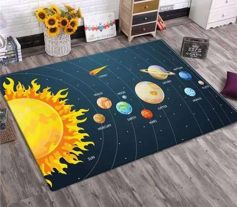 Solar System Rug Planet Galaxy Design for Living Room & Kids Bedroom | Non-Slip Space Floor Mat Home Decoration W260226