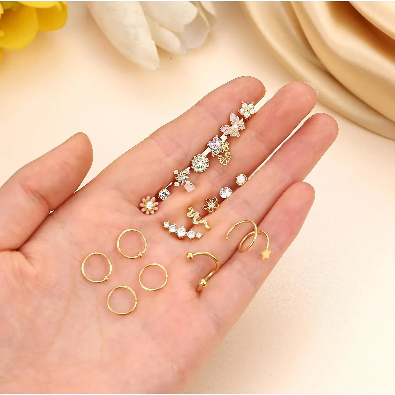 Bobisty 1PC Cartilage Earring Stud for Women Steel Flat Back Earrings Hoop Flower Snake Shape Helix Piercing Jewelry 260126