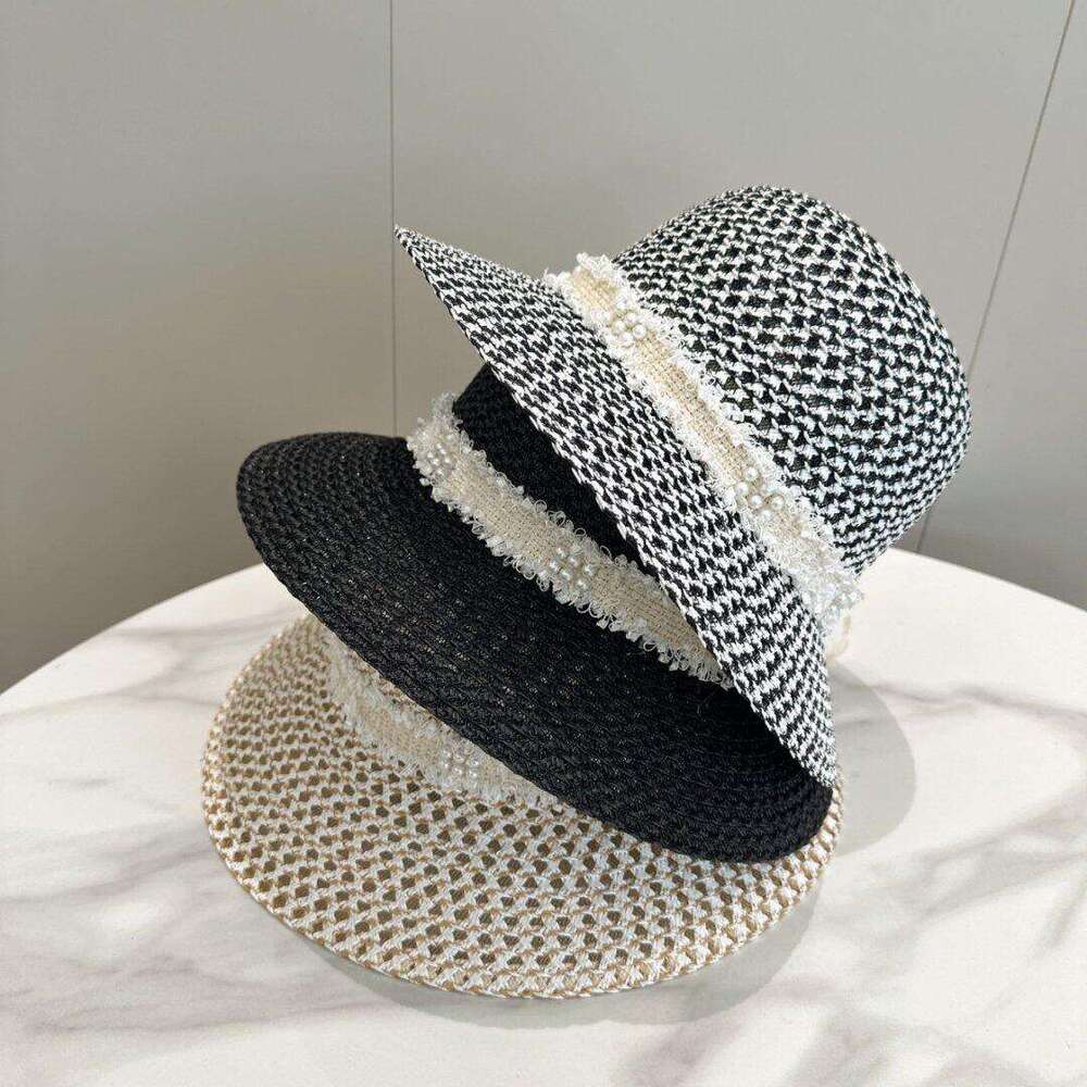 Fashion Accessories Hat Women Pearl Decor Wide Brim Straw Cloche Sun Hat for Spring Summer Wedding Holiday