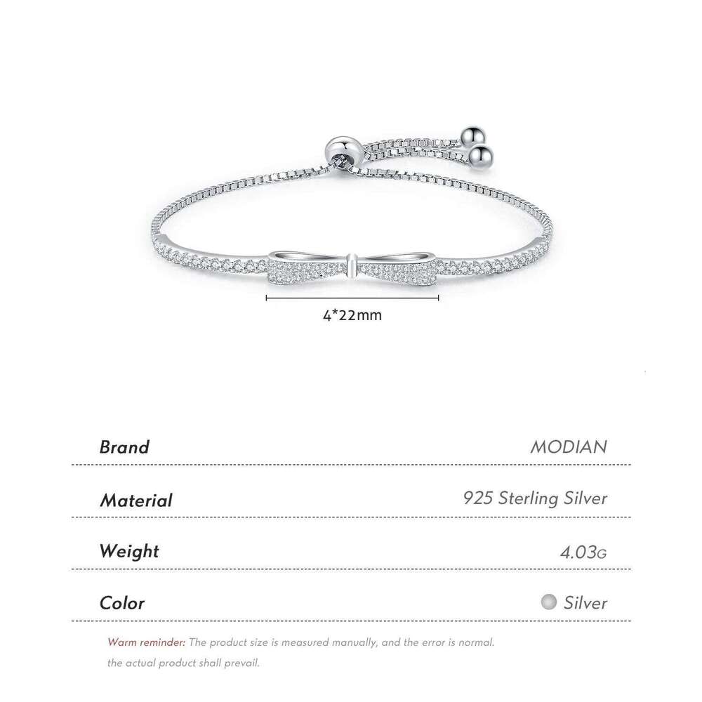 MODIAN 925 Sterling Silver Sparkling Zirconia Bowknot Bracelet Luxury Charm Adjustable Chain Link For Women Fashion Fine Jewelry Z260225