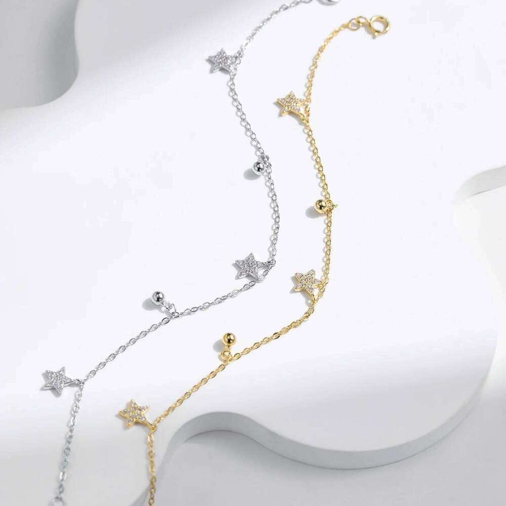 MODIAN 925 Sterling Silver Stars & Beads Charm Pendant Bracelets Gold Color Stackable Link Chain For Women Party Jewelry Z260225