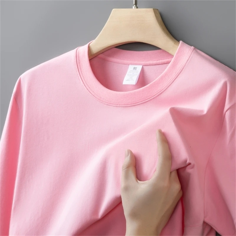 230g Mens Oversized Thick Round Neck T-shirt Summer Short Sleeved T-shirt Pure Cotton Solid Color Top Casual Versatile T-shirt 260227