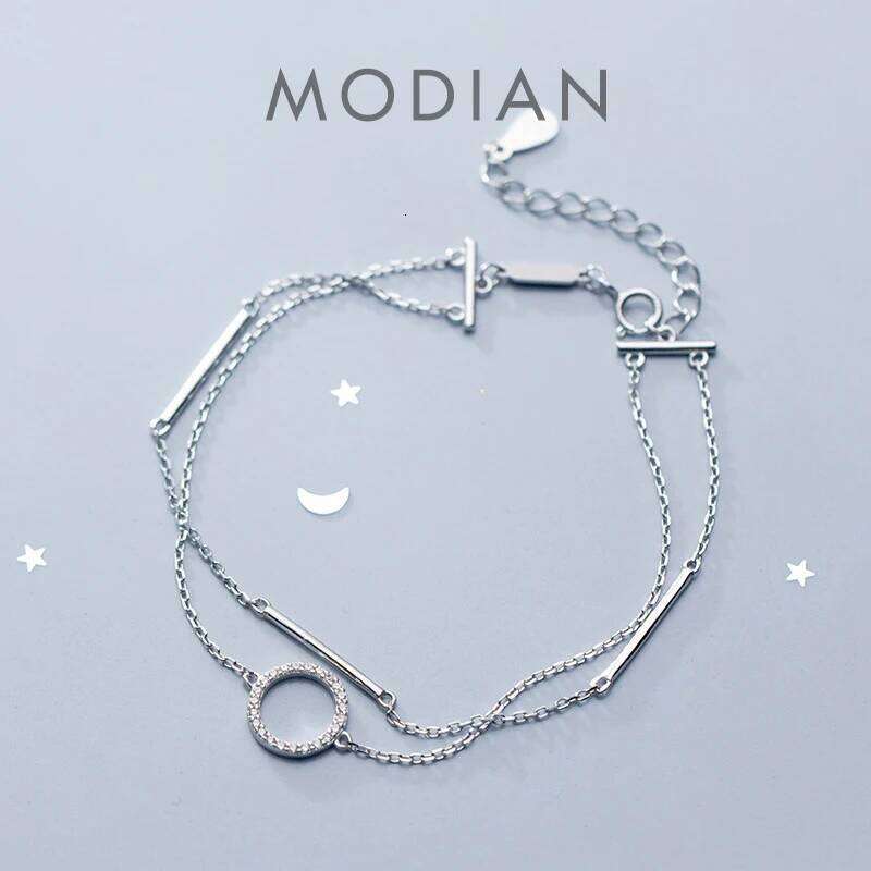 Modian 925 Sterling Silver Geometric Stick Radiant Zircon Round Bracelet for Women Adjustable Link Chain Original Fine Jewelry Z260225