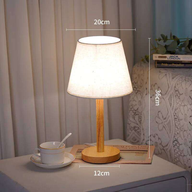 Creative Solid Wood Fabric Usb Small Desk Bedroom Bedside Lamp Study Dormitory Led Night Ambient Light Decoration. H260225