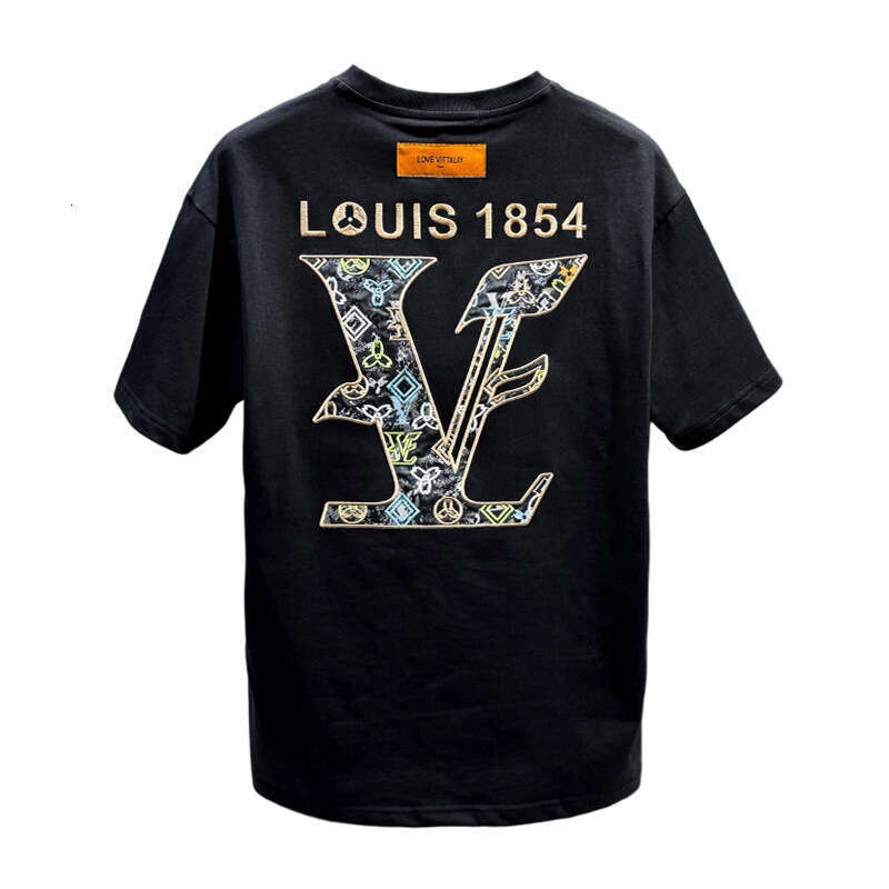 European Men's High-End Embroidered Crew Neck Short T-Shirt New Summer Trend Loose Luxury American Style Half Sleeve