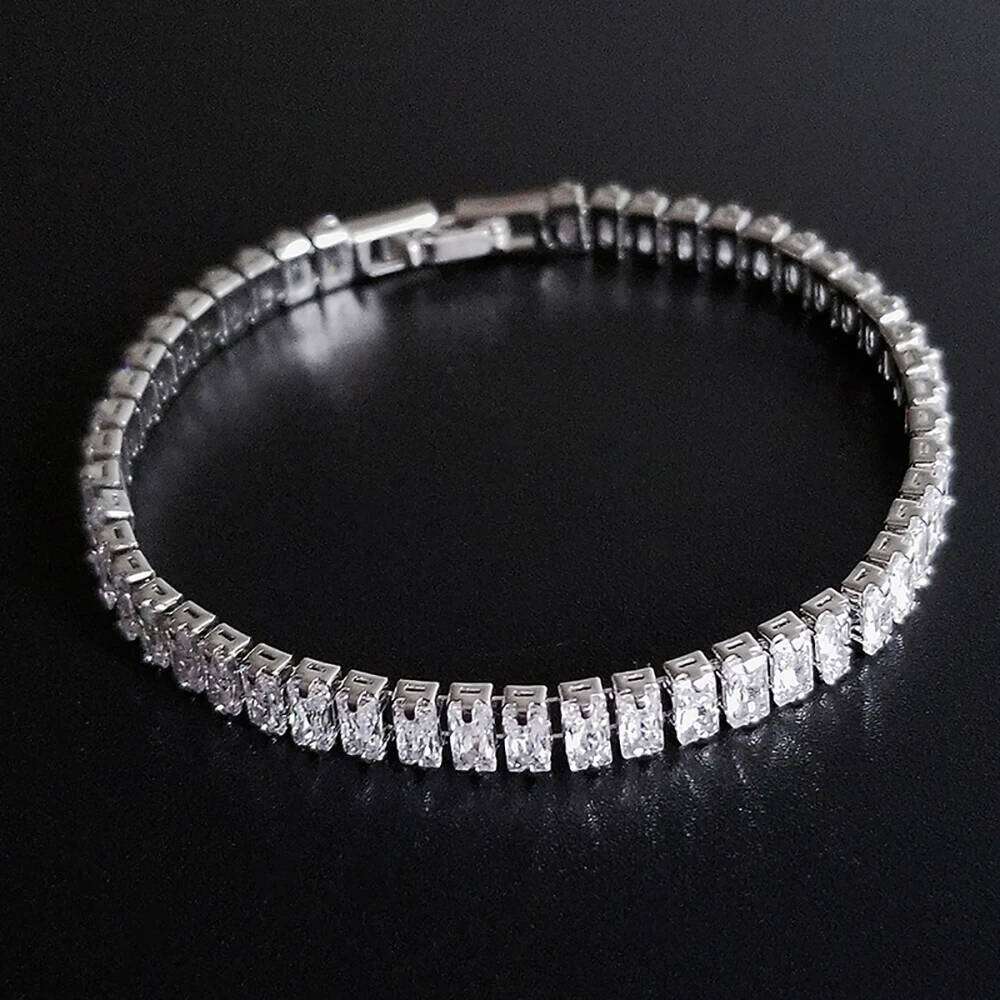 2024 New Luxury Princess Cut 17cm Silver Color on Hand Bracelet Bangle for Women Anniversary Gift Jewelry Wholesale S5776 Z260225