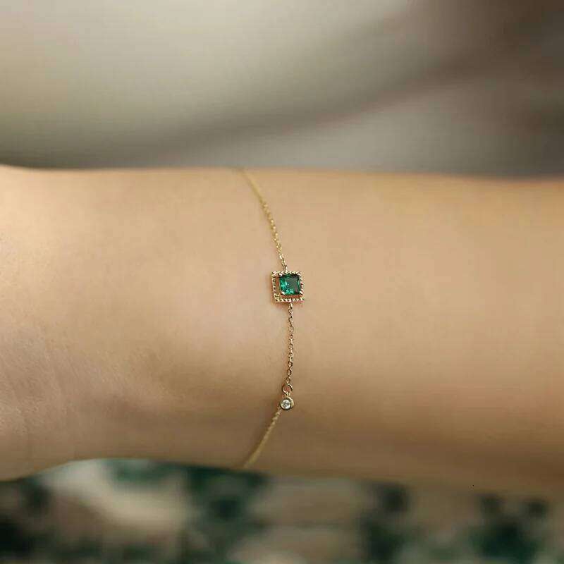 925 Sterling Silver Green Zircon Simple Personality Charm Woman Geometric Shape Bracelet Party Gift Exquisite Jewelry Z260225