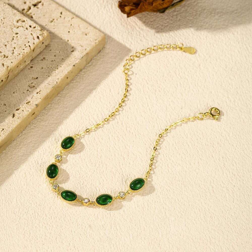 MODIAN 925 Sterling Silver Exquisite Elegant Oval Green CZ Charm Bracelet For Women Golden Color Daily Party Fine Jewelry Z260225
