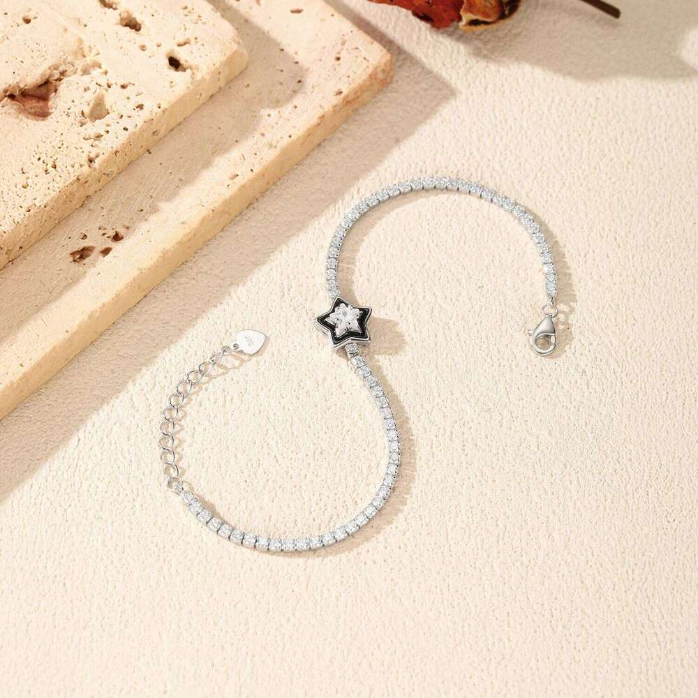 MODIAN 925 Sterling Silver Shinning Stars Zirconia Black Enamel Tennis Bracelets For Women Vacation Fine Jewelry Z260225