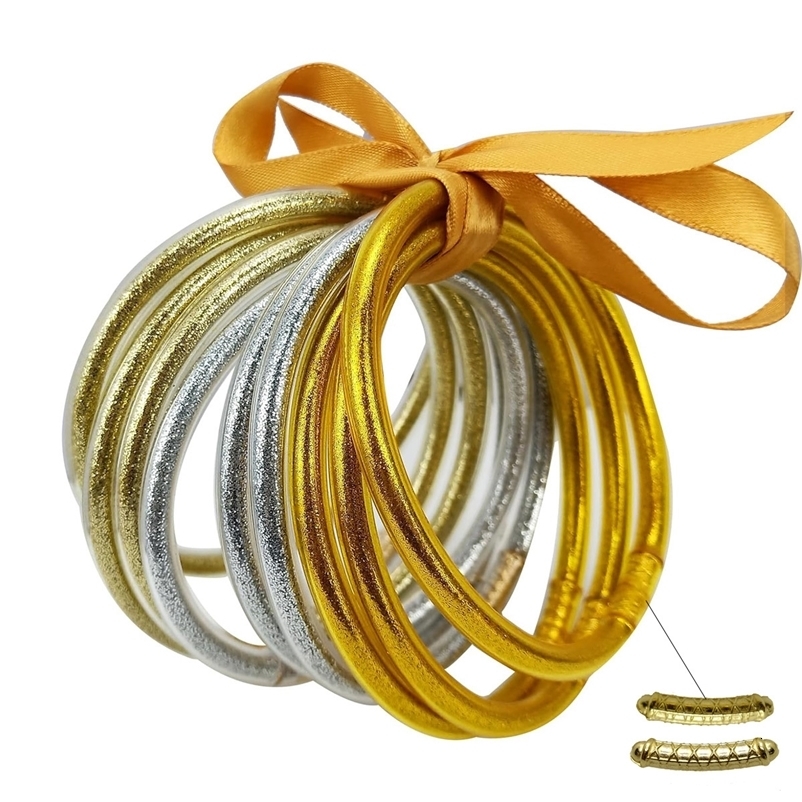 9pcs/set Shiny Jonc Buddhist Bracelets Filled Jelly Silicone Bracelets Setpulseras pan de oro Bracelet for Women 260129