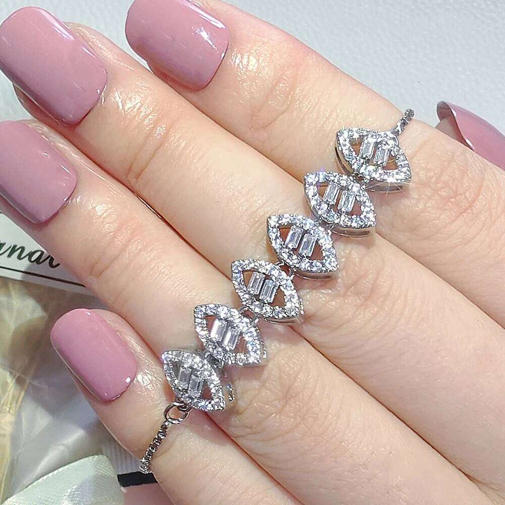 Moonso Marquise Square Cut Luxury Silver Color on Hand Tennis Bracelet Bangle for Women Valentine's Day Gift Jewelry S7973 Z260225