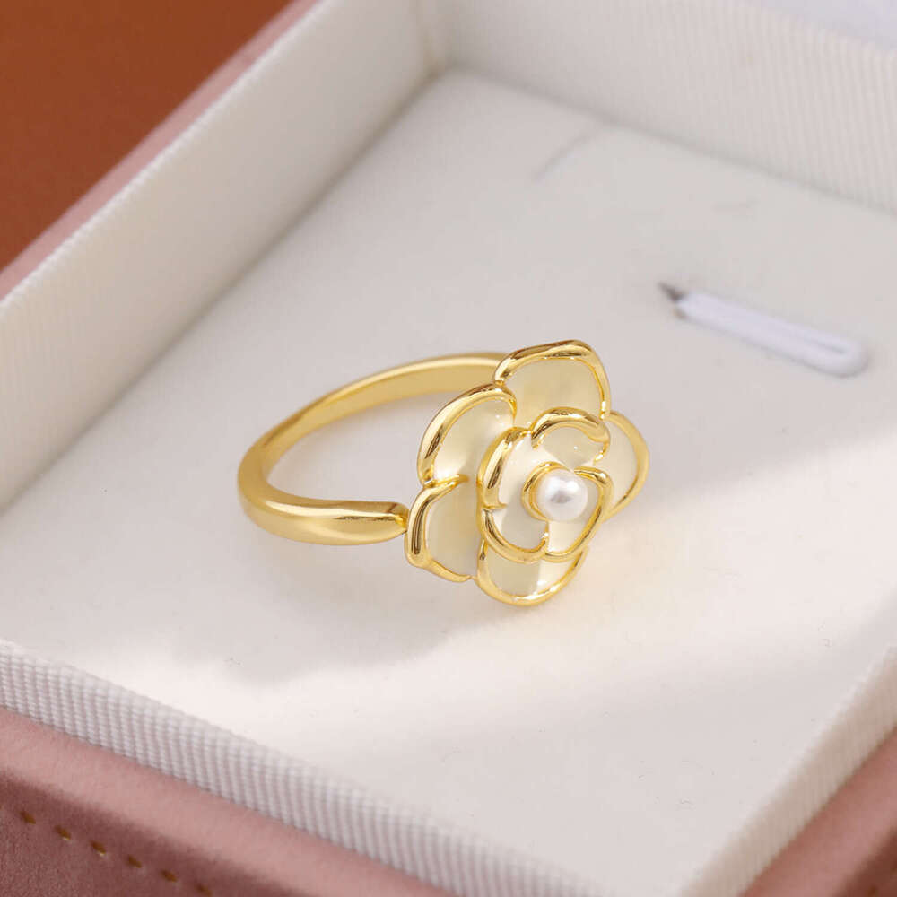 Enameled Camellia Ring for Women 2025 New Popular Style Light Luxury Niche Jewelry Sweet Accessory