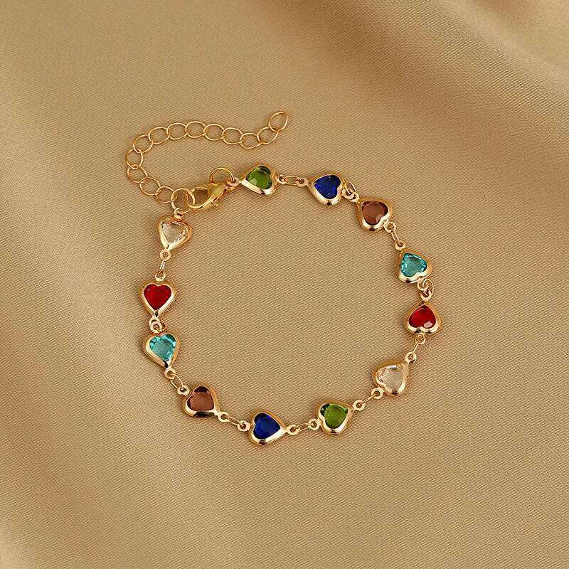 Elegant Red Crystal Zircon Metal Chain for Women Colorful Heart Bracelets Party Wedding Girl Wrist Jewelry Gift Z260225